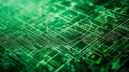 Abstract Green Circuit Board Technology - Close-up abstract image of a green circuit board, showcasing intricate technological details. Ideal for tech, innovation, and digital concepts.