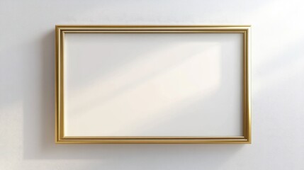 Empty Picture Frame with Gold Frame on a Light Wall