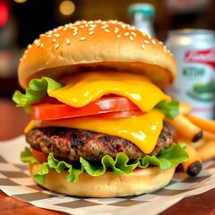 Delicious Cheeseburger with Melted Cheese and Toppings