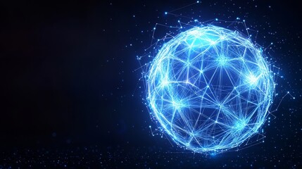 Obraz premium Abstract Low-Poly Sphere Illustration - Futuristic sphere, network connection, digital globe, glowing lines, polygonal design. Symbolizes technology, connection, innovation, global network, and data.
