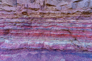 Layered rock formation in Timna desert park