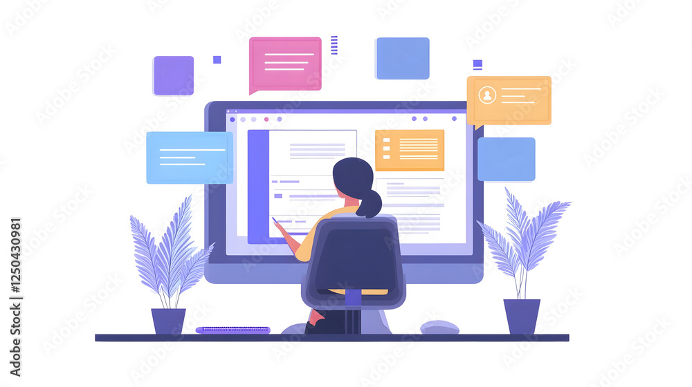 Fototapete of a contemporary digital workspace featuring a laptop computer productivity software applications and user interface elements on the screen  Represents the concept of remote work data analysis