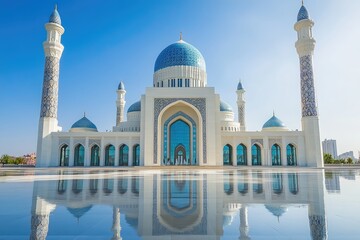 Obraz premium Majestic blue mosque reflecting in tranquil pool