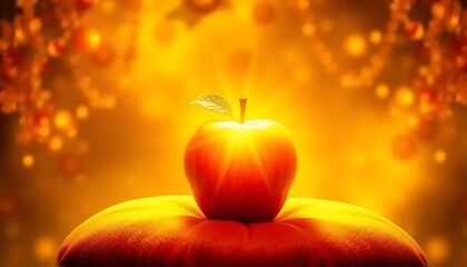 A Luminous Apple Rests Upon A Soft Golden Pillow