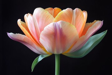 Fototapeta premium Vibrant orange tulip blooming against dark background