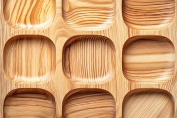 Obraz premium Abstract Wooden Organizer Studio Shot - Natural wood texture, compartmentalized design, organized storage, handcrafted detail, minimalist aesthetic.