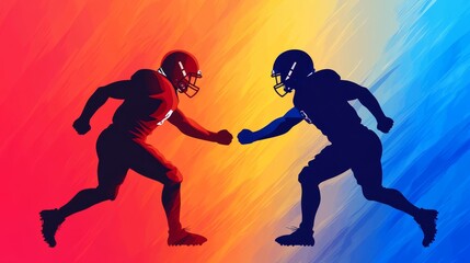 American Football Silhouette s - Two football players facing off,  symbolizing competition,  strategy,  athleticism, teamwork, and victory.  Perfect for sports websites, graphics, and more.