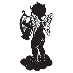 cute baby angel silhouette vector style