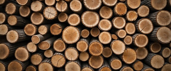 Close-up view of neatly arranged cut tree trunks displaying natural wood textures ideal for rustic backgrounds or design projects.