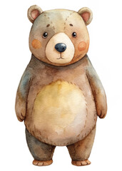 Cute watercolor bear illustration, adorable animal character, children's art style, playful design, perfect for nursery decor.