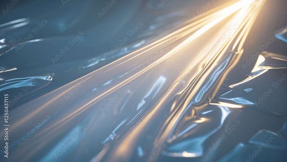 Poster abstract light rays on a reflective plastic surface creating soft glows and dynamic patterns for art