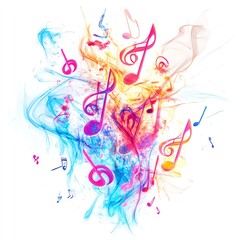 Fototapeta premium Vibrant musical notes blending with colorful smoke create an artistic expression of sound.