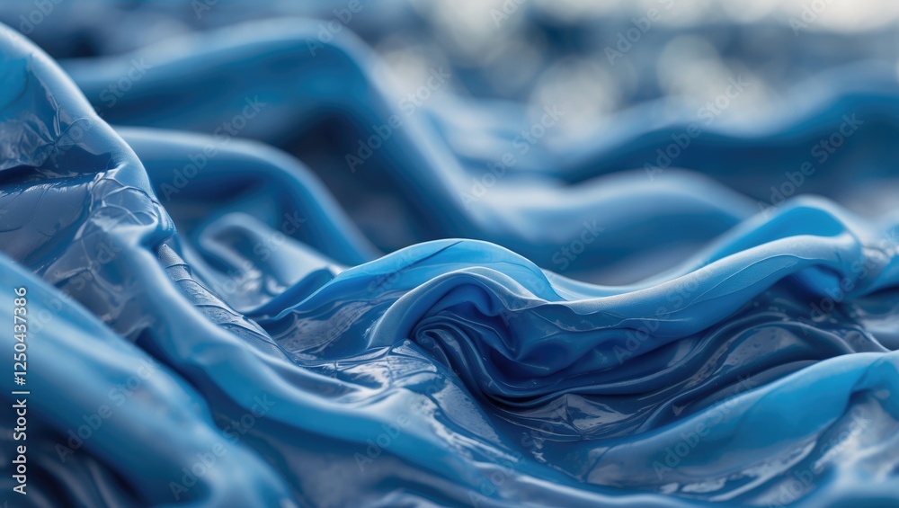 Poster close-up view of textured blue rubber fabric creating a fluid, abstract pattern ideal for background