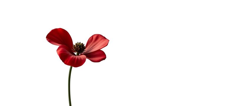 A minimalist background with  a single, striking element a large, stylized flower rendered in deep crimson against a stark white backdrop, emphasizing simplicity and elegance.