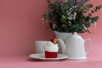 Dessert Concept, Jelly Strawberry Mousse Cake