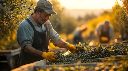 Fresh olives in a picturesque olive grove