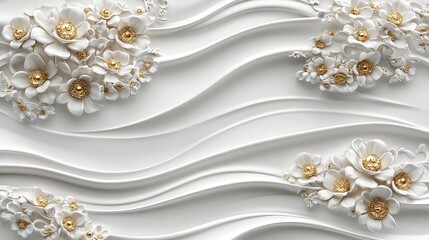 Elegant White Flowers on a Wavy White Background