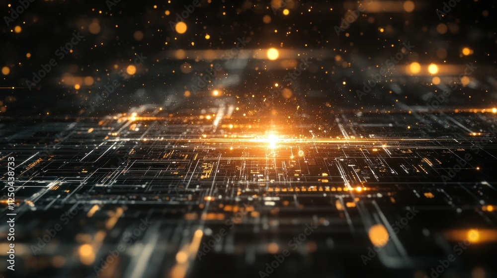 Poster abstract technological network background with glowing lines and particles