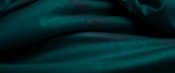 A photographic background featuring a close-up shot of textured fabric with  deep folds and shadows, showcasing a rich interplay of light and dark in shades of emerald green and.