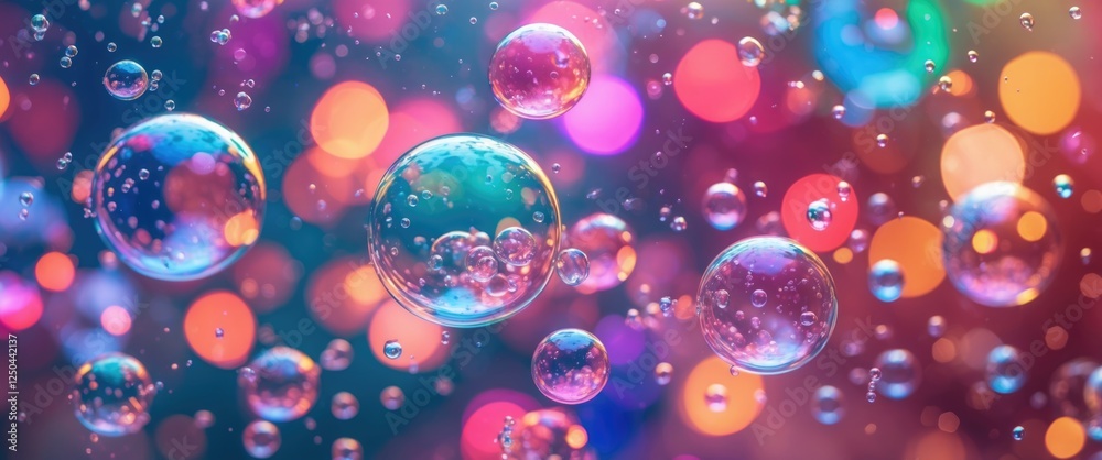 Poster colorful bokeh background with floating bubbles creating a dreamy and abstract atmosphere for design