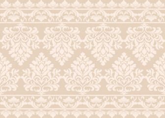 Seamless vintage floral damask pattern with border ornament design. Vector illustration.