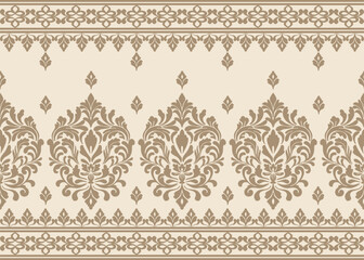 Seamless vintage floral damask pattern with border ornament design. Vector illustration.