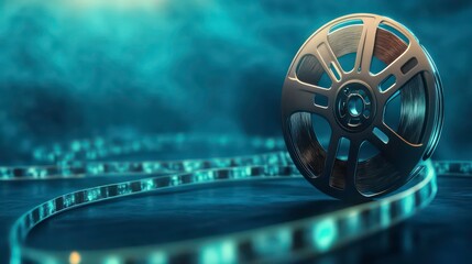 Film Reel on Blue Background, 3D Render, Movie, Cinematography, Reel , film, reel