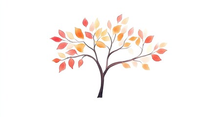 Vibrant watercolor tree with autumn leaves showcasing seasonal beauty and tranquility