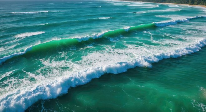 Aerial view of emerald green ocean waves crashing on Dikwella beach in Sri Lanka showcasing the beauty of the Indian Ocean coastline.