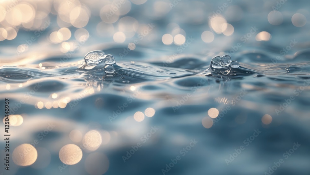 Poster blurred water surface with bubbles and shimmering light reflections creating an abstract high key ba
