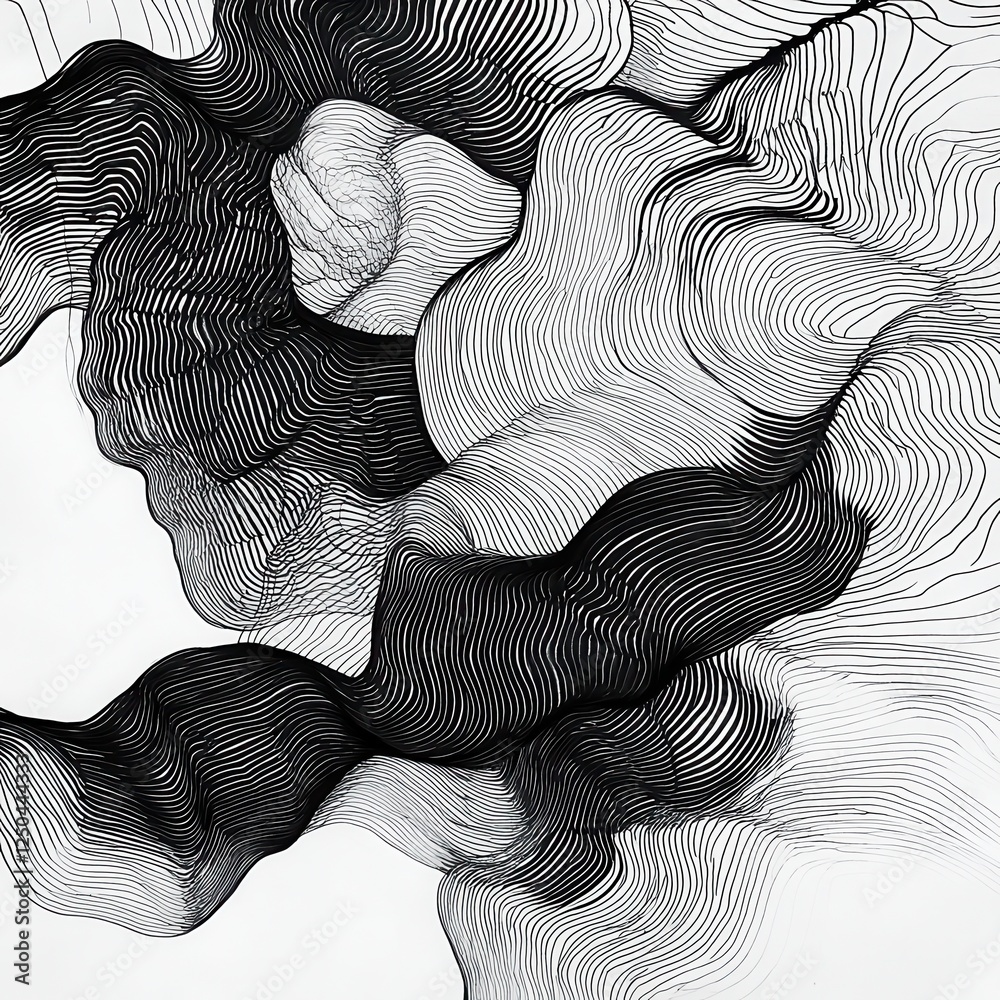 Aufkleber abstract grayscale flowing lines, monochrome wave pattern.