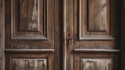Brown antique wooden door with a textured surface highlighting weathered features and historical charm for interior design concepts.