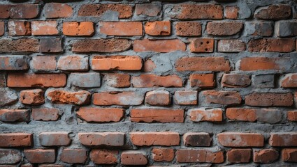 Obraz premium Closeup view of a rustic brick wall featuring a mix of red and grey tones ideal for background designs and architectural themes.