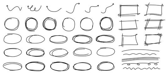 Hand drawn doodle collection. contain such circle, elipse, arrow, square, oval and marks.
vector illustration. editable file 