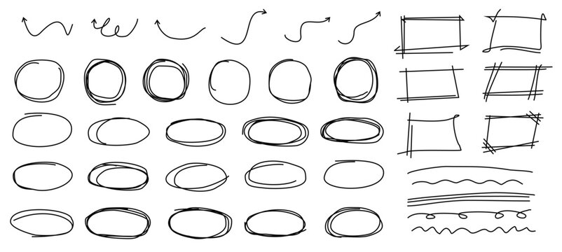 Hand drawn doodle collection. contain such circle, elipse, arrow, square, oval and marks.
vector illustration. editable file 
