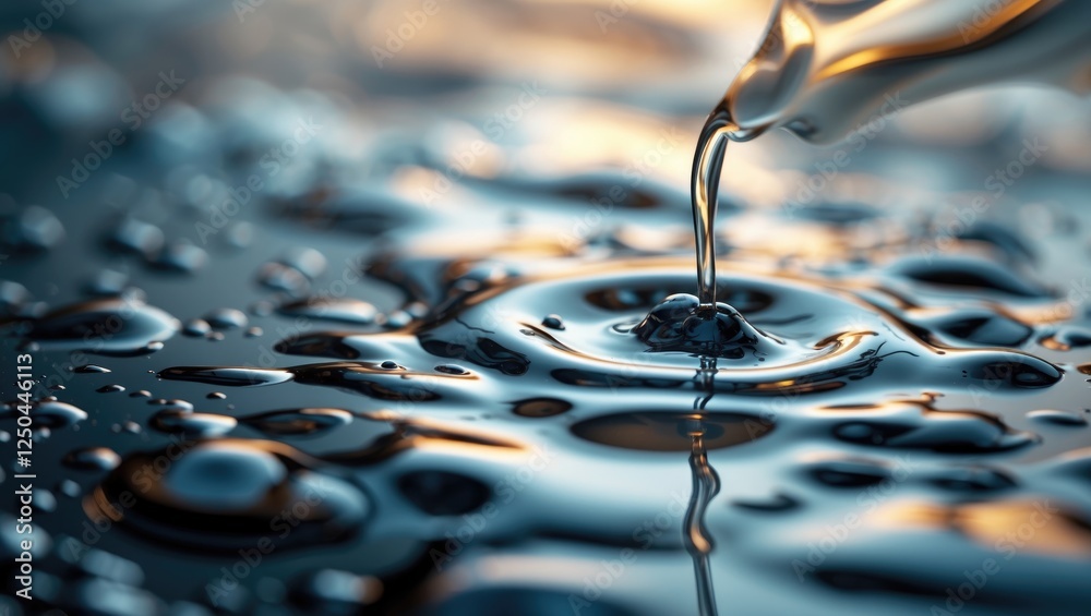 Poster abstract macro image featuring a captivating blend of oil and water creating dynamic ripples and blu