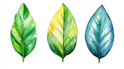 Obraz premium Watercolor Illustrations of Vibrant Green Leaves on White Background