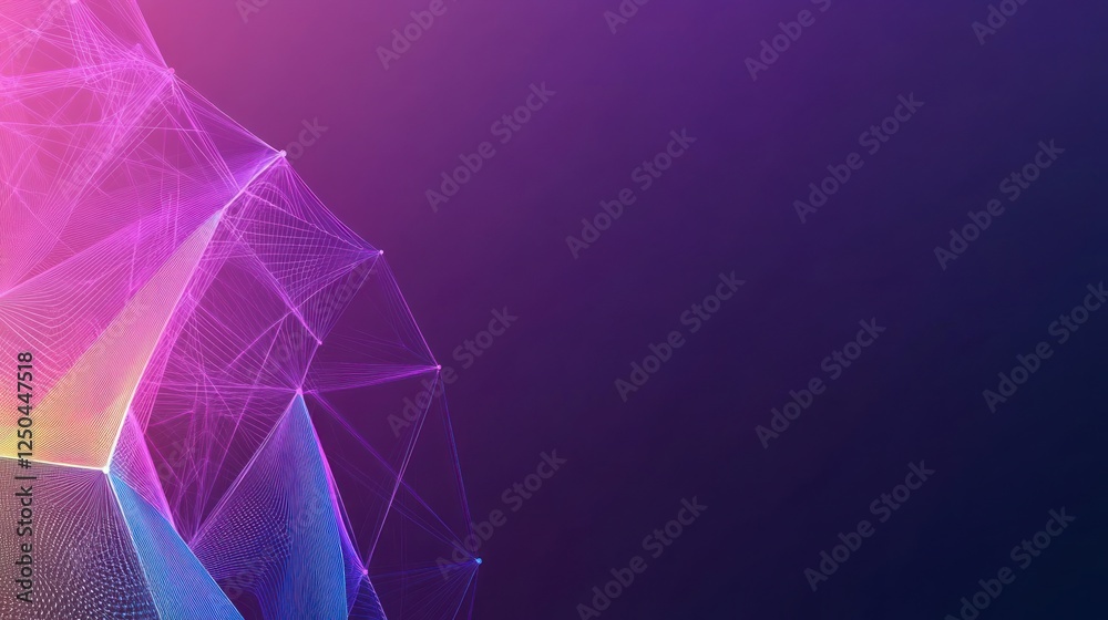 Poster abstract plexus structure with glowing lines on purple gradient background