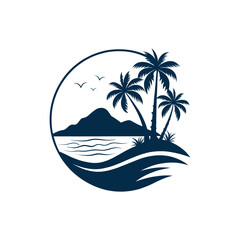 island Beach silhouette logo vector line art logo design
