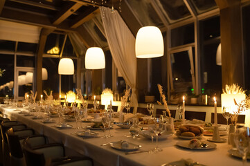 Elegant dining setup in a modern restaurant during the evening hours