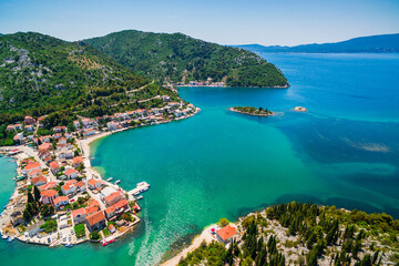 Blace Coastal Village Aerial View, Southern Croatia. Stunning Lagoon Surrounded by Scenic Hills and Clear Adriatic Waters