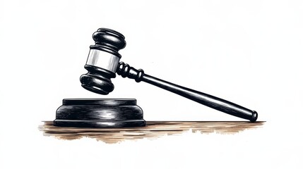 Gavel and Sound Block on Wooden Surface - Close-up image of a judge's gavel resting on its sound block, on a wooden surface.  Simple, clean image.