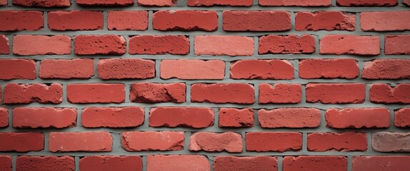 A textured red brick wall featuring rough surfaces and artificial aging for decorative paving slabs in a rustic setting.