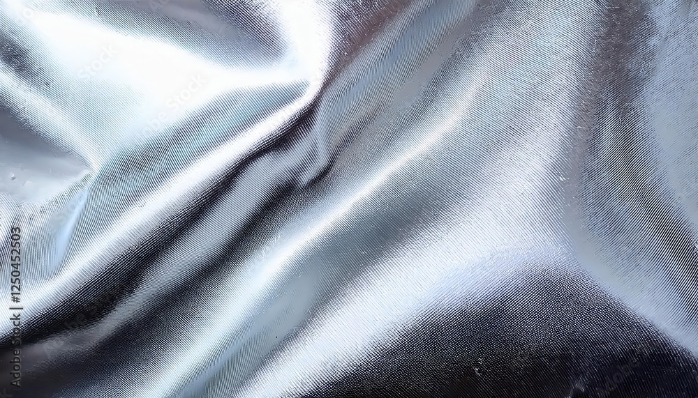 Poster shimmering metallic fabric texture with soft folds for abstract background, futuristic designs, and 