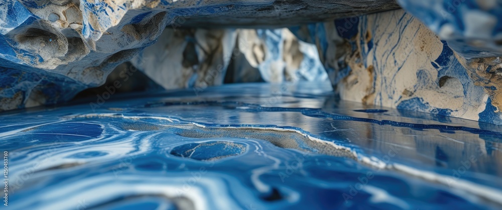 Poster abstract blue and white marble texture with dynamic patterns and rock formations creating a visually