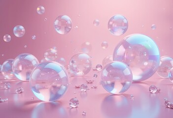 Delicate Pastel Bubbles on a Pink Background, Perfect for Skincare Products