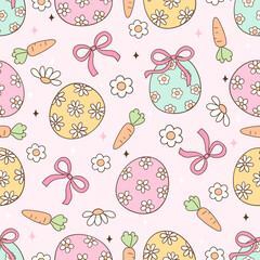 Hand drawn flower easter eggs seamless pattern Pastel spring Printable for fabric Digital paper