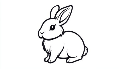 Obraz premium A friendly-looking cartoon rabbit sits in a relaxed pose. Its fluffy body and perked ears add charm to this minimalist black and white illustration ideal for artistic projects