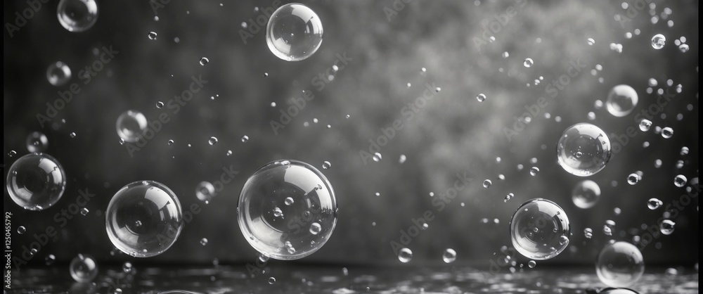 Poster black and white image of floating bubbles against a textured background with a dark vignette creatin