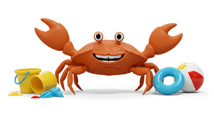 Fototapeta premium Smiling Crab Summer Beach Fun with Toys